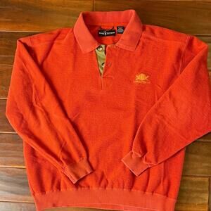 Men’s Page & Tuttle Sweater M Orange/Brown  Pullover 1/4 Button Cotton Polyester